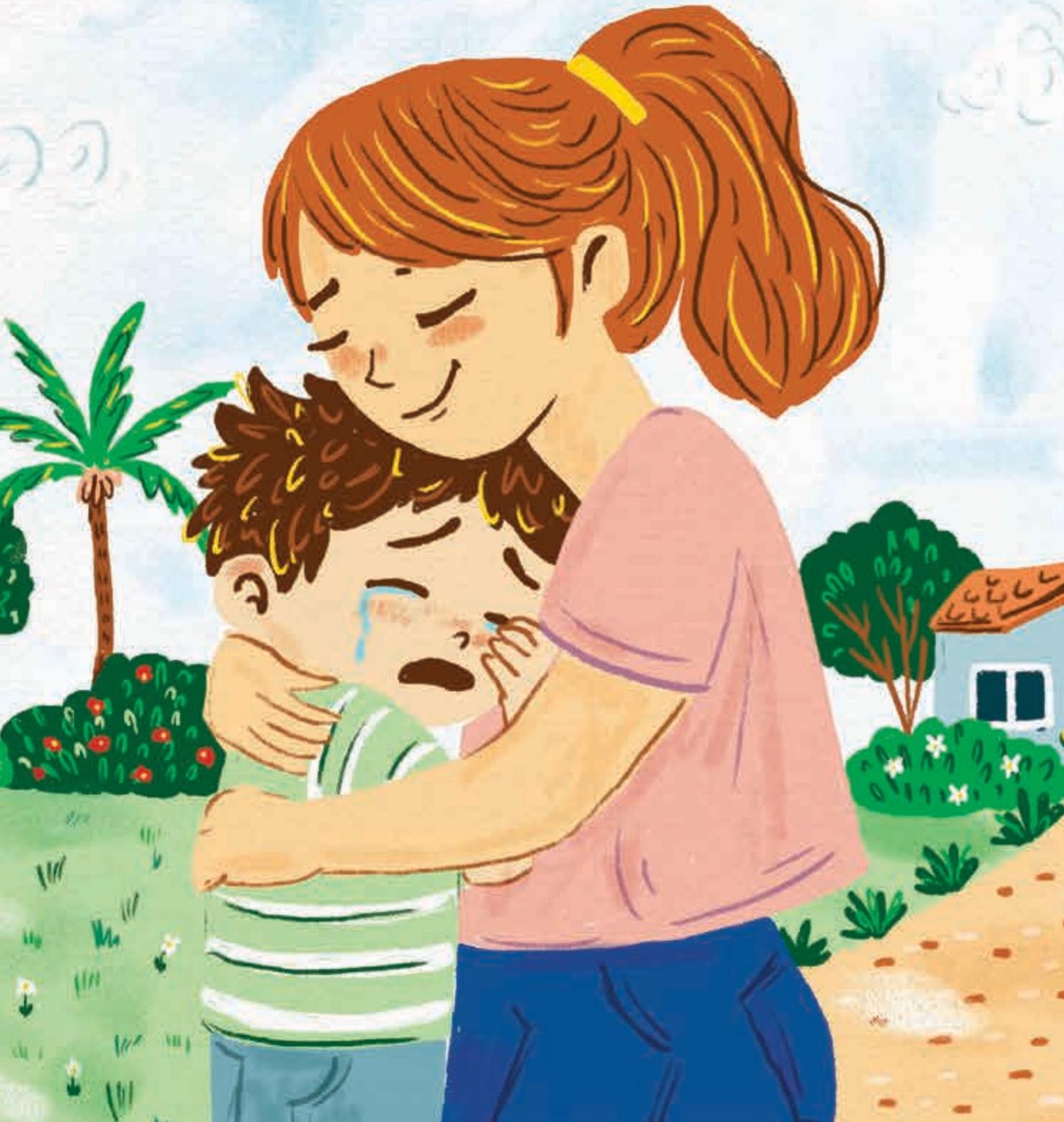 ציור מתוך הספר: אימא מחבקת את אלון